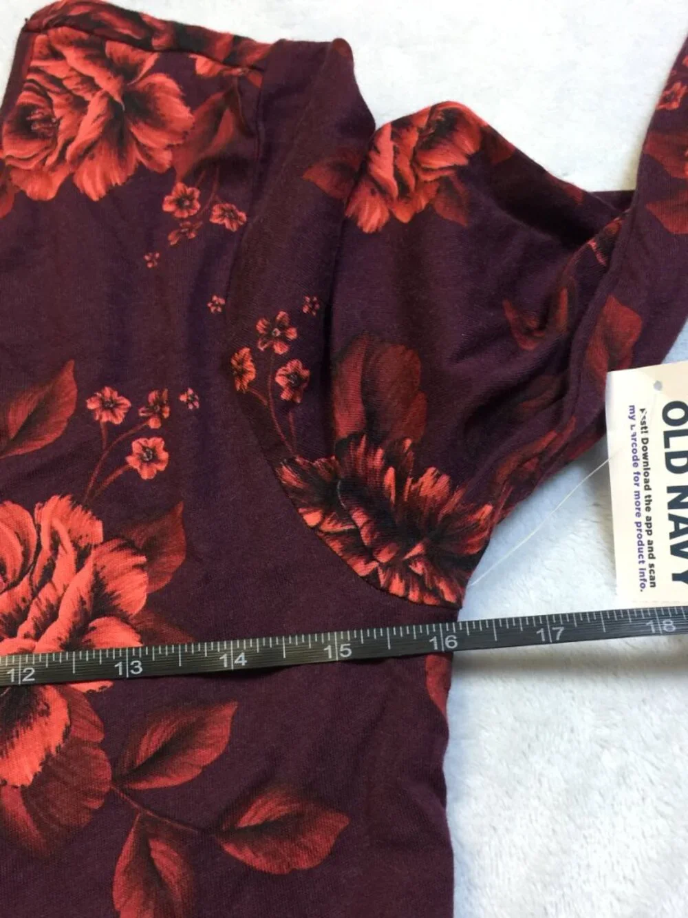 New! Old Navy Dress Girls XXL (18) Burgundy Red Floral Long Sleeve 100% Cotton